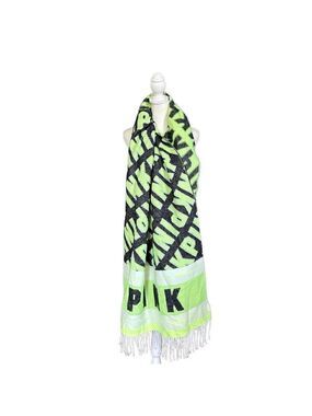 Victoria's Secret PINK Oversized Neon Green Black Logo Reversible Blanket Scarf